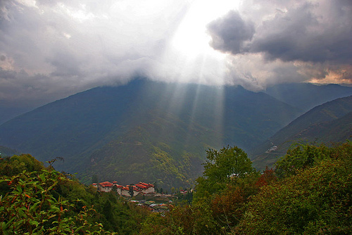 sun rays upon a village