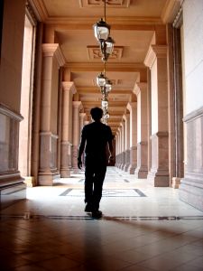 walking amongst pillars